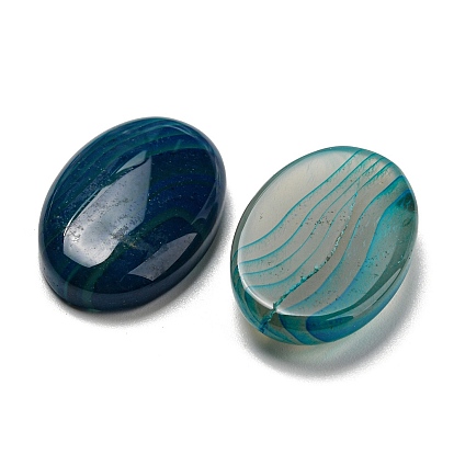 Natural Striped Agate/Banded Agate Cabochons, Dyed & Heated, Oval