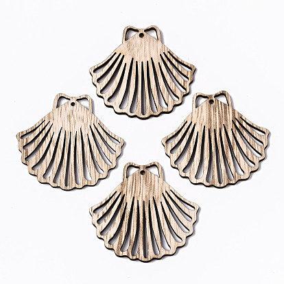 Unfinished Hollow Wood Big Pendants, Undyed, Laser Cut Wood Shapes, Shell Shape