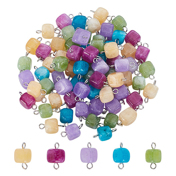 80шт. окрашенные натуральные доломитовые подвески-фигурки, с двойными петлями из латуни платинового цвета