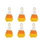 Halloween Glass Seed Beaded Pendants, Candy Corn Charm, with 304 Stainless Steel Open Jump Rings