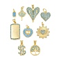 Brass Micro Pave Sky Blue Cubic Zirconia Pendants, Dollar/Heart/Rectangle/Human/Octagon/Tree Charms