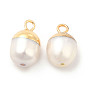 Natural Pearl Pendants, Oval Charms, with Brass Loops, White