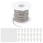 304 Stainless Steel Cable Chains, Soldered, with Spool, with Jump Rings & Brass Lobster Claw Clasps, Unwelded, Flat Oval