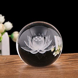 Inner Carving Lotus Glass Crystal Ball Diaplay Decoration, Fengshui Home Decor