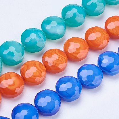 Electroplate Glass Beads Strands, Faceted, Flat Round