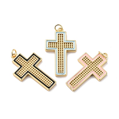 Eco-friendly Brass Enamel Pendants, Long-Lasting Plated, Real 18K Gold Plated, Cadmium Free & Lead Free, Cross