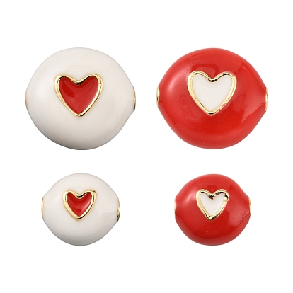 4шт 4 стили латунные эмалевые бусины, круглые с сердцем, стойки покрытие, без кадмия и без свинца, долговечный, реальный 18 k позолоченный