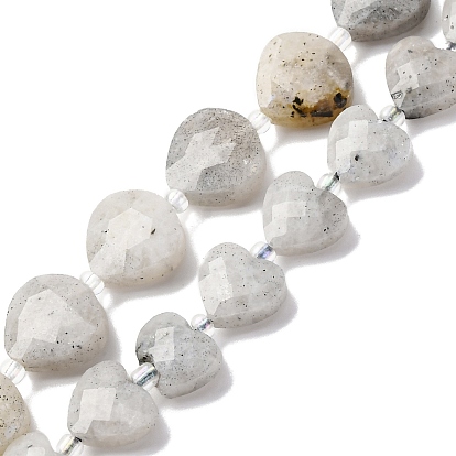 Природные лабрадорита бисер нитей, граненое сердце, с бисером