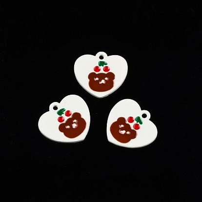 Alloy Spray Painted Enamel Pendants, Cadmium Free & Lead Free, Heart with Bear