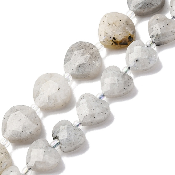 Природные лабрадорита бисер нитей, граненое сердце, с бисером