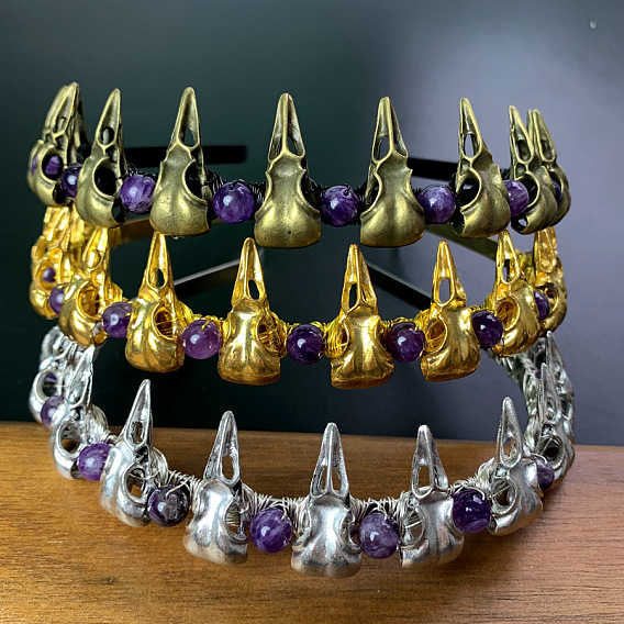 Чумной доктор натуральный аметист ободки для волос, обручи для волос в виде короны из сплава, для Хэллоуина