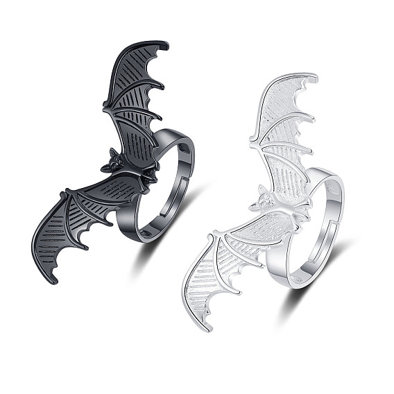 Halloween Adjustable Brass Cuff Open Rings, Bat