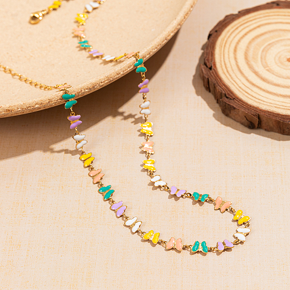Ожерелья-цепочки с разноцветными бабочками из нержавеющей стали для женщин