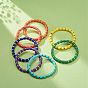 7Pcs 7 Colors Column Polymer Clay Stretch Beaded Bracelets, with Golden Plated Brass Beads