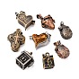 Brass Prayer Box Pendants, Mixed Shapes and Mixed Color, 14~28x9~20x10~20mm, hole: 1.5~5mm