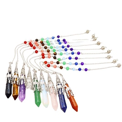 Mixed Gemstone Bullet Pointed Dowsing Pendulums, Chakra Yoga Theme Jewelry for Home Display