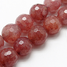 Natural Strawberry Quartz Beads Strands, Faceted, Round, Hole: 1mm