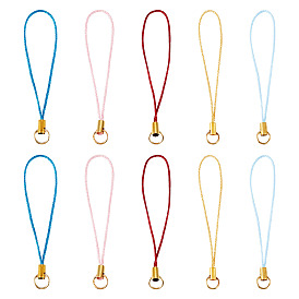 25 шт. 5 цветная полиэфирная металлизированная нить для изготовления ремней для мобильных телефонов, с 304 кольцами из нержавеющей стали, золотые