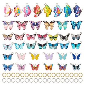 Colgantes de la aleación del esmalte impresos, mariposa, la luz de oro, con anillos de salto abiertos de latón