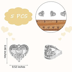 5 Pieces Angel Wing Love Heart Charm Pendant Heart Clear Cubic Zirconia Charm Copper Plating for Jewelry Necklace Earring Making Crafts