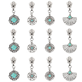 16шт. 4 стили сплав с синтетическими бирюзовыми застежками-молниями, ползунки на молнии из сплава, для багажа чемодан рюкзак куртка сумки пальто