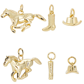 6 шт. 3 стили подвески из латуни в стиле западного ковбоя, лошадь, шляпа и сапоги