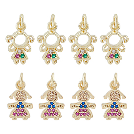 8 шт 2 стиль латунные микропаве подвески из фианита, с целью перехода в кольце, реальный 18 k позолоченный, очарование девушки