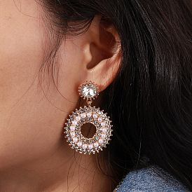 EA557 Jewelry Fashion Pearl Circle Pendant Earrings Personalized Beautiful Earrings For Women