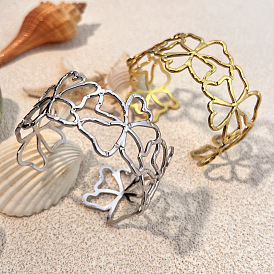 Полые 304 браслеты-манжеты из нержавеющей стали для женщин, цветок