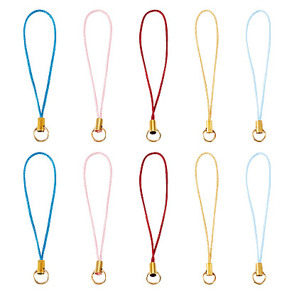 25 шт. 5 цветная полиэфирная металлизированная нить для изготовления ремней для мобильных телефонов, с 304 кольцами из нержавеющей стали, золотые