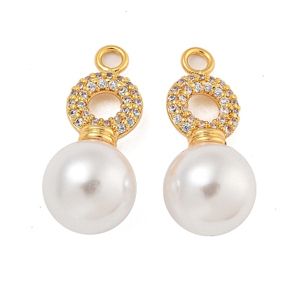 Латунные микро проложить кубического циркония подвески, с пластмассовой жемчужиной abs, круглые