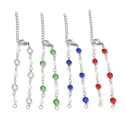 304 Изготовление браслета из нержавеющей стали, стекла и жемчуга из ракушек с плоскими круглыми звеньями, цвет нержавеющей стали