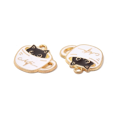 Alloy Enamel Pendants, Cadmium Free & Nickel Free & Lead Free, Golden, Cup with Cat Charm