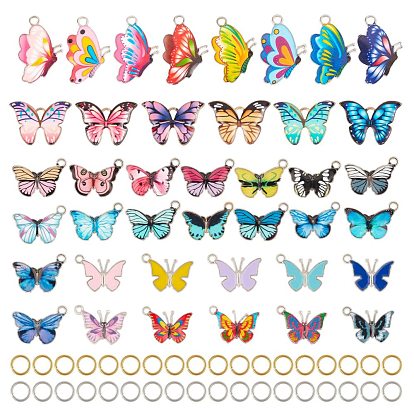 Colgantes de la aleación del esmalte impresos, mariposa, la luz de oro, con anillos de salto abiertos de latón