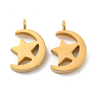 304 Stainless Steel Charms, Moon with Star Charm