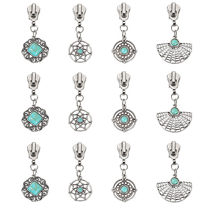 16шт. 4 стили сплав с синтетическими бирюзовыми застежками-молниями, ползунки на молнии из сплава, для багажа чемодан рюкзак куртка сумки пальто