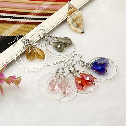 Pendientes colgantes de lágrima de cristal de moda, con anillos de bronce y ganchos del pendiente de bronce, 51 mm