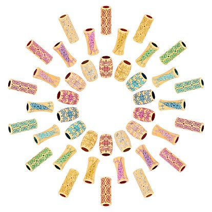 42Pcs 21 Style Plastic Beads, Imitation Wood, Large Hole, For African Braid Reggae Hair Accessories, Barrel & Tube