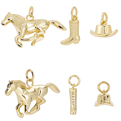 6 шт. 3 стили подвески из латуни в стиле западного ковбоя, лошадь, шляпа и сапоги