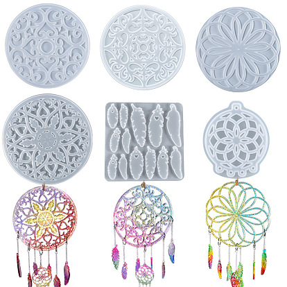 Feather & Flower Pendant DIY Wind Chime Silicone Molds, Resin Casting Molds, For UV Resin, Epoxy Resin Jewelry Making