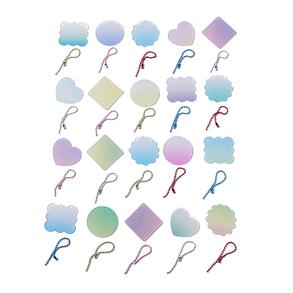 20шт 10 стильные акриловые пустые подвески, с шариковыми цепями из сплава 20шт., плоский круглый и сердце и квадрат и ромб, для изготовления украшений из брелка для вырезок