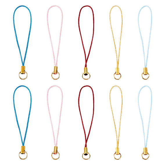 25 шт. 5 цветная полиэфирная металлизированная нить для изготовления ремней для мобильных телефонов, с 304 кольцами из нержавеющей стали, золотые