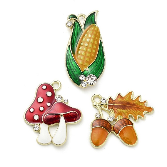 Подвески из эмали и сплава, со стразами, золотые