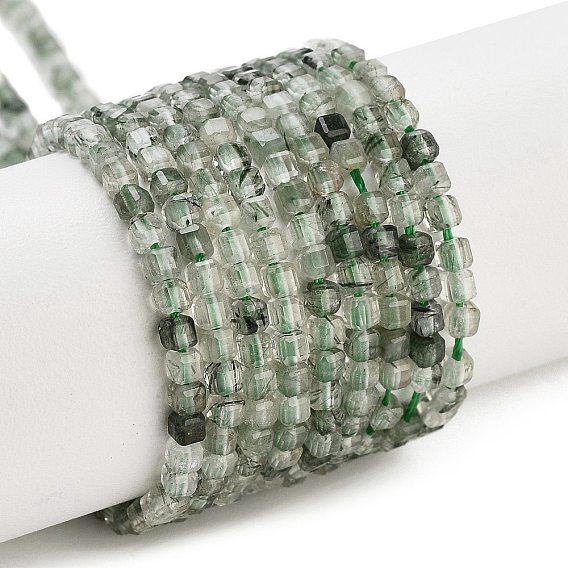 Естественный зеленый Rutilated кварцевые нити бисера, граненый стол, вырезанный куб