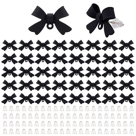 42Pcs Alloy Stud Earring Findings, with 925 Sterling Silver Pins and Loop, Bowknot, 84Pcs Plastic Ear Nuts