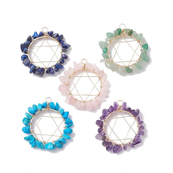 Подвески в виде крошки драгоценных камней, обернутые медной проволокой, пентаграмма прелести, смешанные окрашенные и неокрашенные