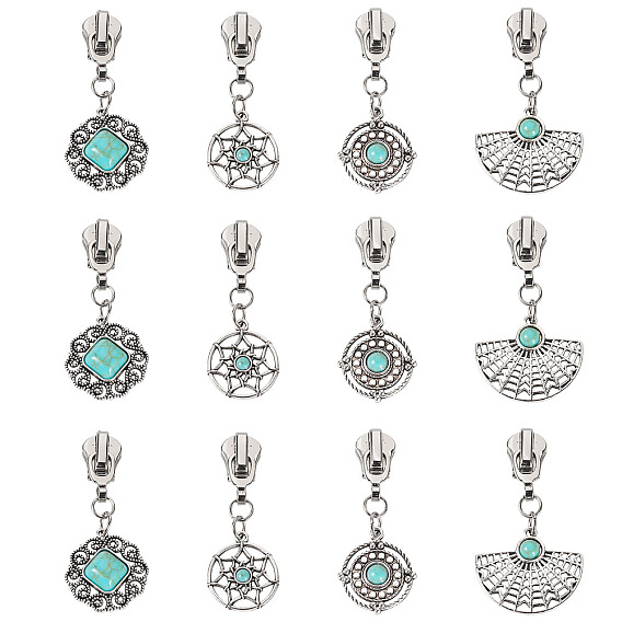 16шт. 4 стили сплав с синтетическими бирюзовыми застежками-молниями, ползунки на молнии из сплава, для багажа чемодан рюкзак куртка сумки пальто