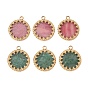 Natural Gemstone Pendants, 304 Stainless Steel Flat Round Bezeled Charms, Ion Plating(IP), Real 14K Gold Plated