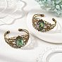 Oval Natural Paua Shell Brass Hollow Floral Cuff Bangles for Women