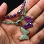 Natural Gemstone Alloy Butterfly Pendant Glass Seed Beaded Necklaces for Women, Platinum